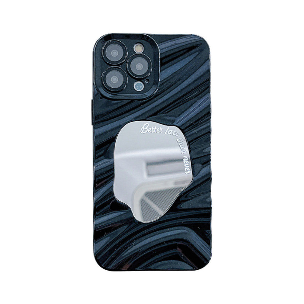 auramma-collections-avant-basic-black-3D-wavy-ripple-puddle-mirror-better-late-than-never-quote-soft-tpu-iphone-case