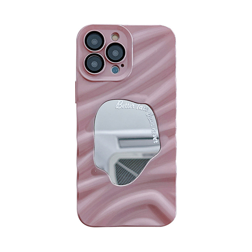 auramma-collections-avant-basic-dusty-pink-3D-wavy-ripple-puddle-mirror-better-late-than-never-quote-soft-tpu-iphone-case